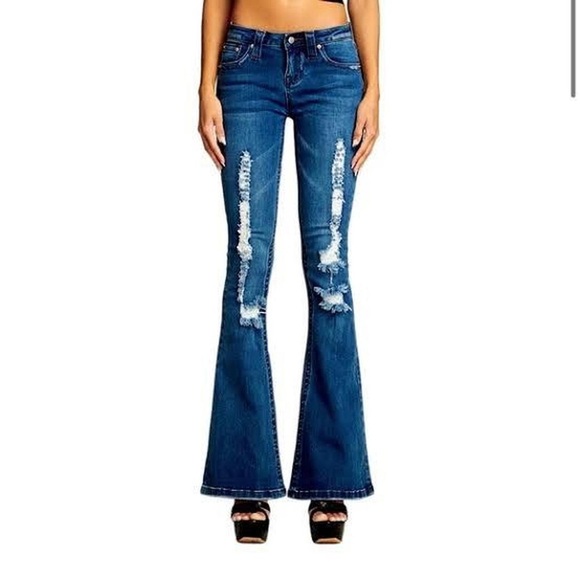 I.AM.GIA Low Rise Distressed Flared Jeans - Picture 1 of 8